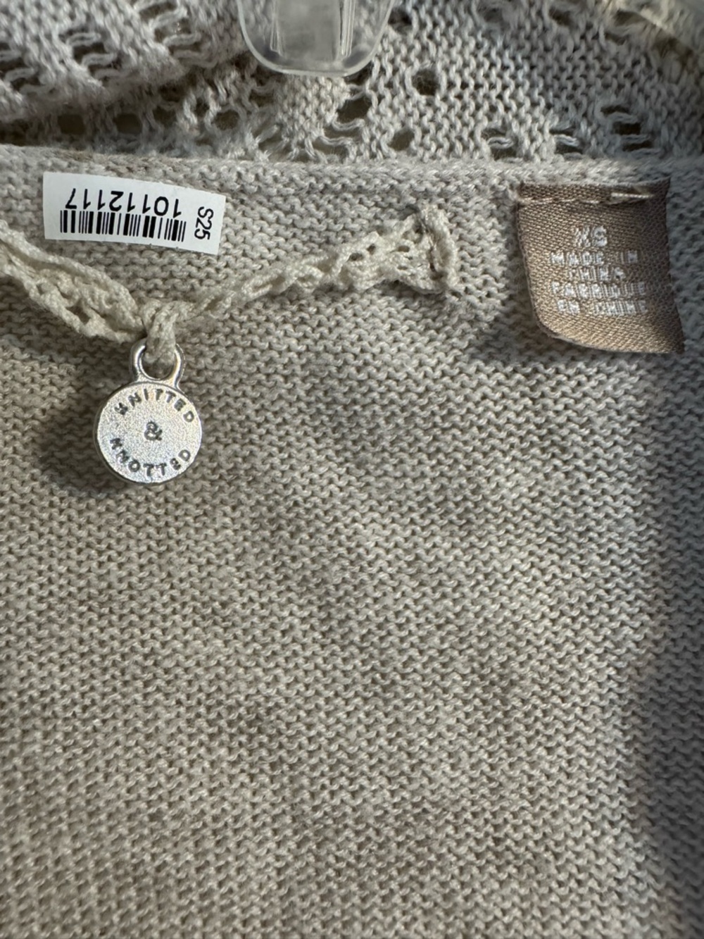 Anthropologie Knotted & Knitted Cream Cardigan Belted Knit Sweater Pom Pom XS - Picture 8 of 11